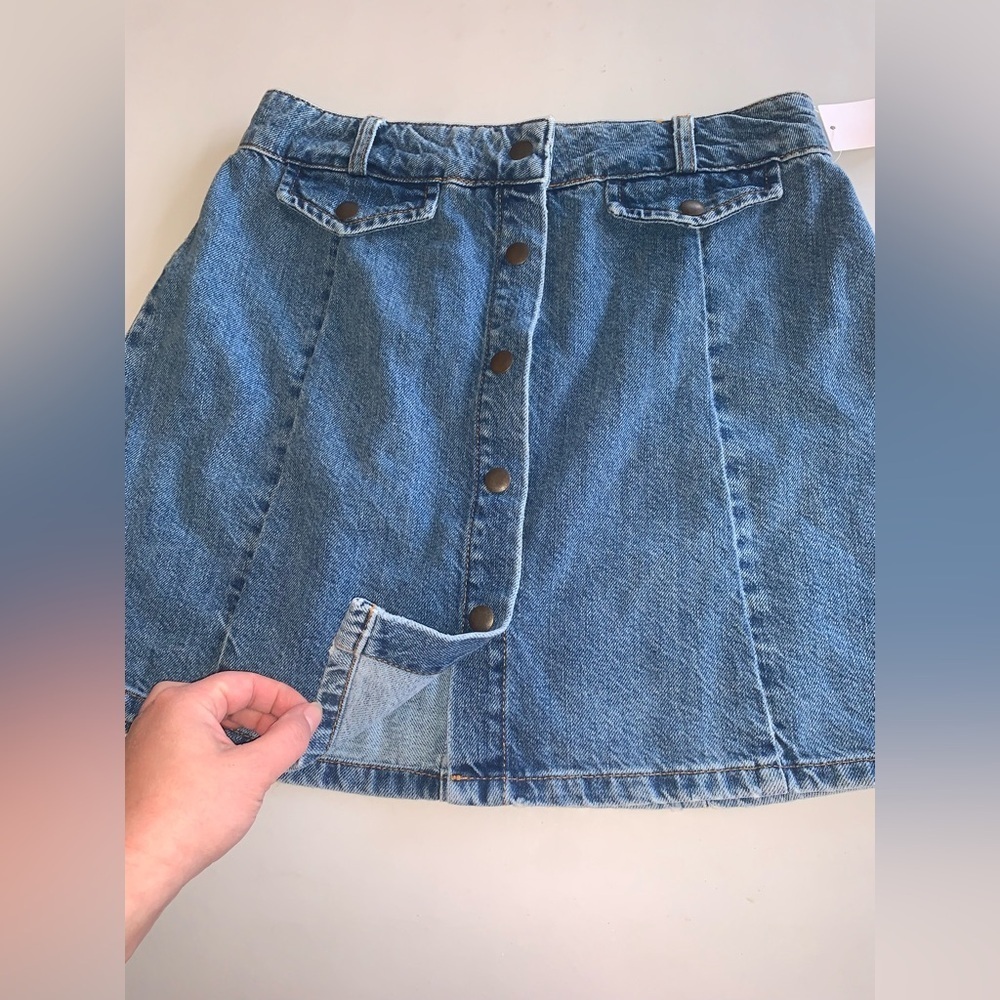 BDG Urban Outfitters Blue Denim A Line Mini Skirt Snap Button Front Pockets M - Picture 5 of 8